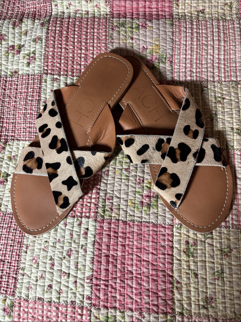 Leopard Print Leather Slide Sandals